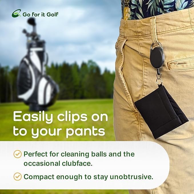 Go For It Golf Ball Towel with Retractable Clip – Black – image 3
