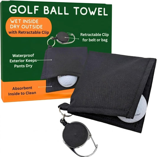Go For It Golf Ball Towel with Retractable Clip – Black