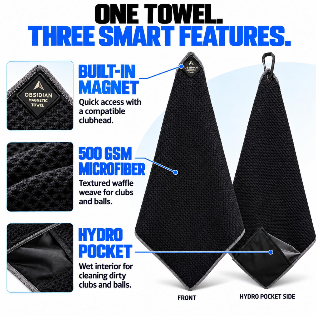Hydro Pocket Magnetic Golf Towel – Obsidian Black – image 5