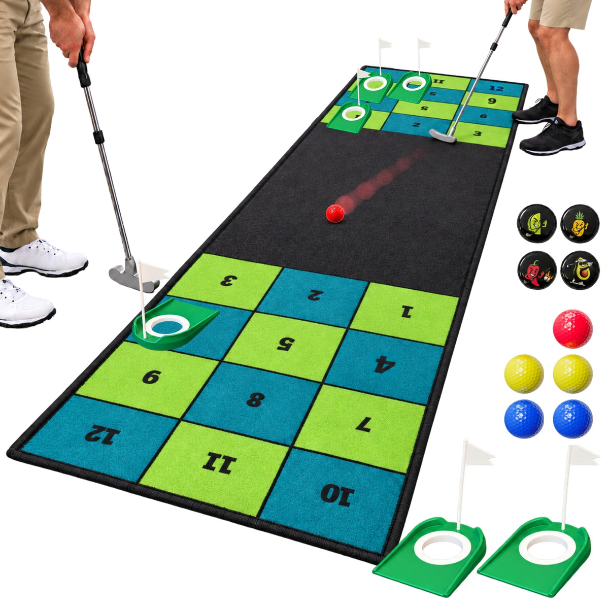 Capture the Cup black and green 9 ft putting game with two adjustable alloy putters